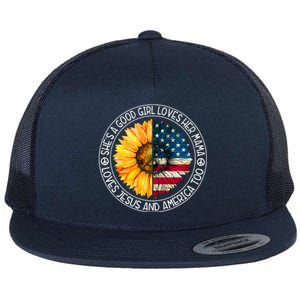 Shes A Good Loves Her Mama Jesus And America Sunflower Flat Bill Trucker Hat