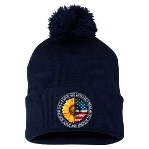 Shes A Good Loves Her Mama Jesus And America Sunflower Pom Pom 12in Knit Beanie