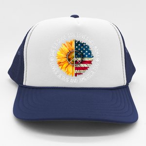 Shes A Good Loves Her Mama Jesus And America Sunflower Trucker Hat