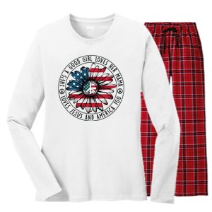 Shes A Good Girl Loves Her Mama Loves Jesus And America Women's Long Sleeve Flannel Pajama Set 