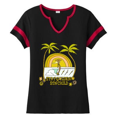 Stay A Golden Sun Summer Vibes Beach Vacay Summertime Great Gift Ladies Halftime Notch Neck Tee