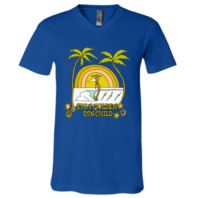 Stay A Golden Sun Summer Vibes Beach Vacay Summertime Great Gift V-Neck T-Shirt