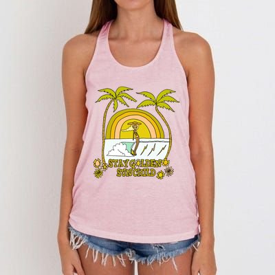 Stay A Golden Sun Summer Vibes Beach Vacay Summertime Great Gift Women's Knotted Racerback Tank