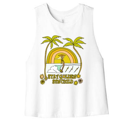 Stay A Golden Sun Summer Vibes Beach Vacay Summertime Great Gift Women's Racerback Cropped Tank