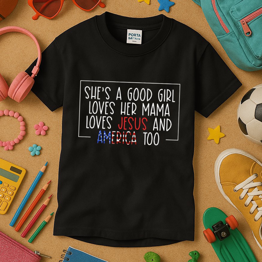 Shes A Good Girl Loves Her Mama Loves Jesus And America Too Kids T-Shirt