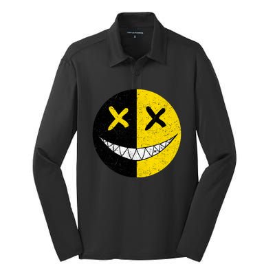 Street Abstract Graffiti Smile X Face Silk Touch Performance Long Sleeve Polo