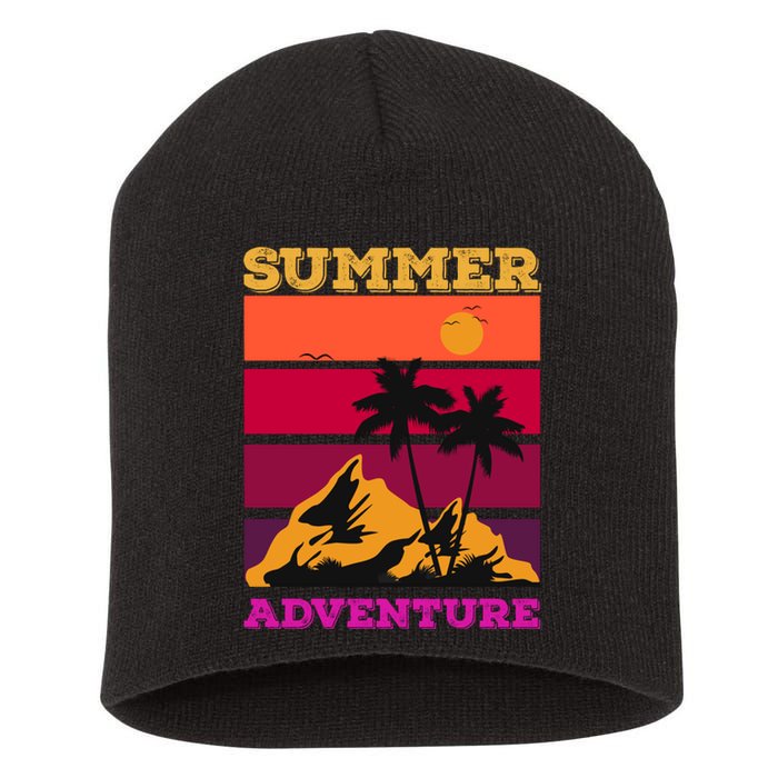 Summer Adventure Graphic Short Acrylic Beanie