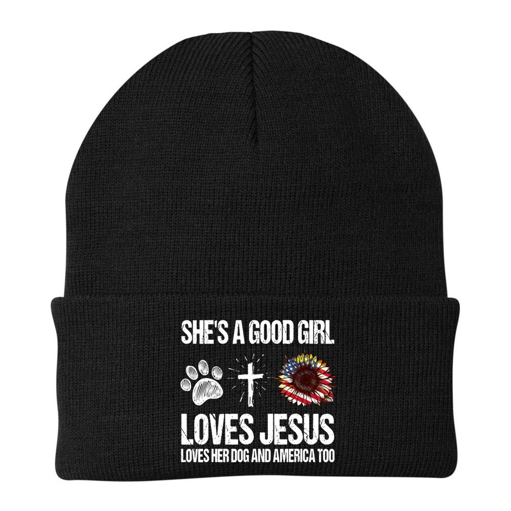 She's A Good Girl Loves Jesus Loves Her Dog And America Too Beanie