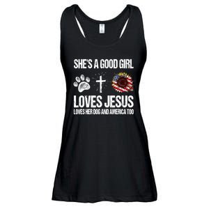 She's A Good Girl Loves Jesus Loves Her Dog And America Too Ladies Essential Flowy Tank