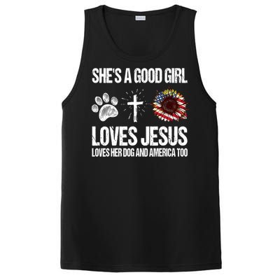 She's A Good Girl Loves Jesus Loves Her Dog And America Too PosiCharge Competitor Tank