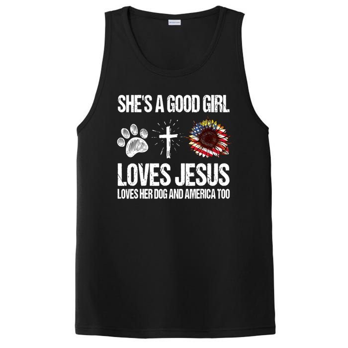 She's A Good Girl Loves Jesus Loves Her Dog And America Too PosiCharge Competitor Tank