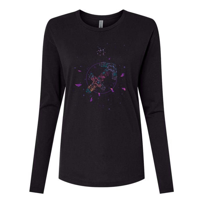 Sagittarius Floral Zodiac Womens Cotton Relaxed Long Sleeve T-Shirt