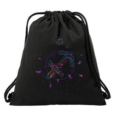 Sagittarius Floral Zodiac Drawstring Bag