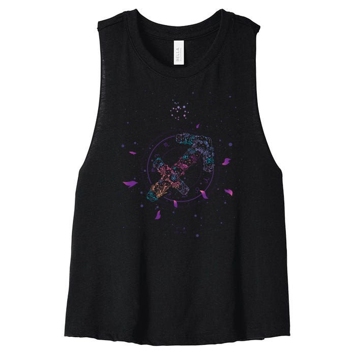 Sagittarius Floral Zodiac Women's Racerback Cropped Tank