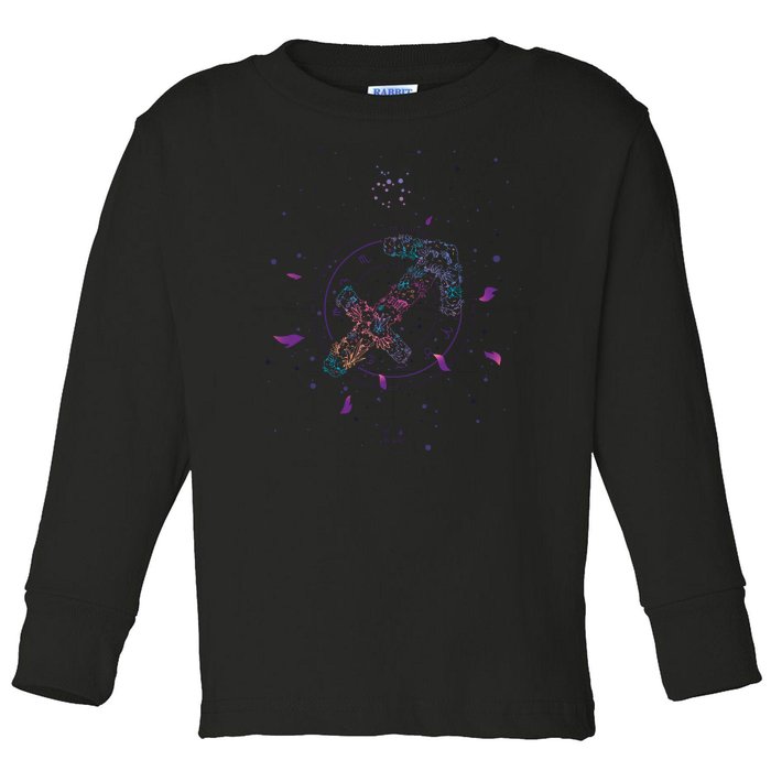 Sagittarius Floral Zodiac Toddler Long Sleeve Shirt