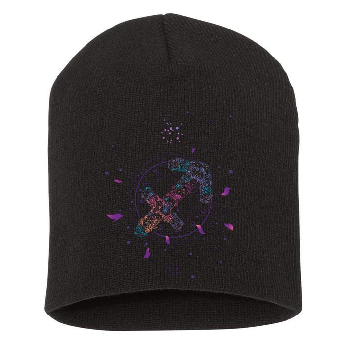 Sagittarius Floral Zodiac Short Acrylic Beanie