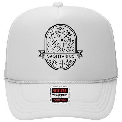 Sagittarius Zodiac Symbol Design High Crown Mesh Back Trucker Hat