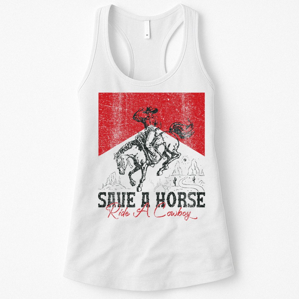 Save A Horse Ride A Cowboy Vintage Country Western Womens Tank Top