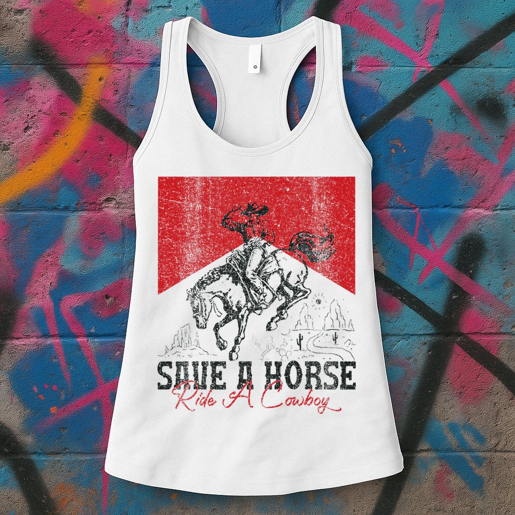 Save A Horse Ride A Cowboy Vintage Country Western Womens Tank Top