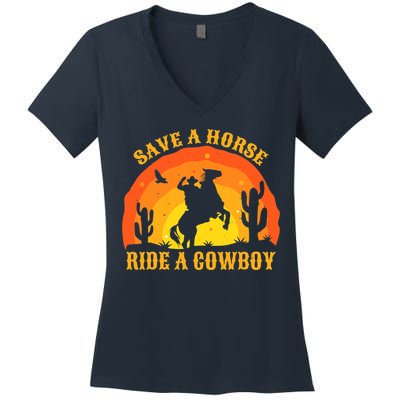 Save A Horse Ride Me A Cowboy Women's V-Neck T-Shirt