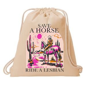 Save A Horse Ride A Lesbian Cowboy Lgbtq Western Retro Drawstring Bag