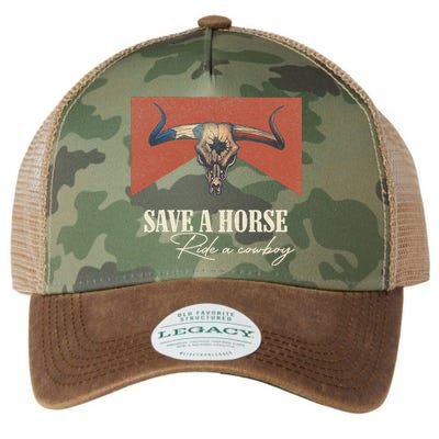 Save A Horse Ride A Cowboy Vintage Western Bull Skull Legacy Tie Dye Trucker Hat