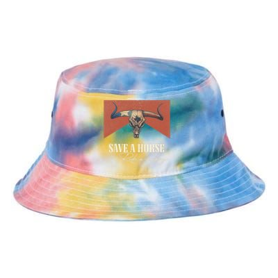 Save A Horse Ride A Cowboy Vintage Western Bull Skull Tie Dye Newport Bucket Hat