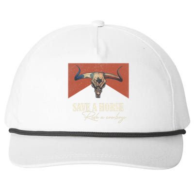 Save A Horse Ride A Cowboy Vintage Western Bull Skull Snapback Five-Panel Rope Hat