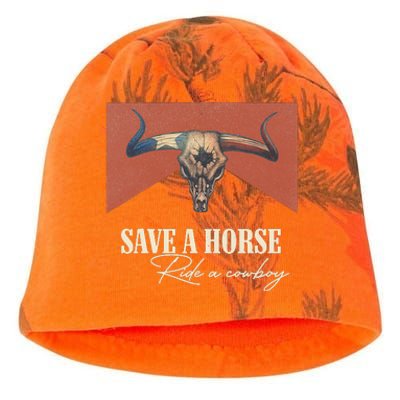 Save A Horse Ride A Cowboy Vintage Western Bull Skull Kati - Camo Knit Beanie