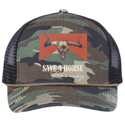 Save A Horse Ride A Cowboy Vintage Western Bull Skull Retro Rope Trucker Hat Cap