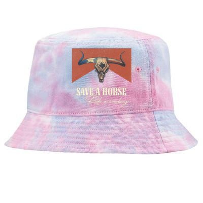 Save A Horse Ride A Cowboy Vintage Western Bull Skull Tie-Dyed Bucket Hat