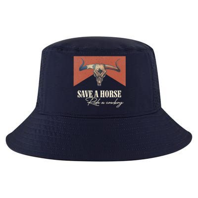 Save A Horse Ride A Cowboy Vintage Western Bull Skull Cool Comfort Performance Bucket Hat