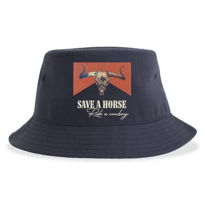 Save A Horse Ride A Cowboy Vintage Western Bull Skull Sustainable Bucket Hat