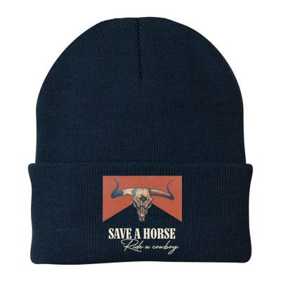 Save A Horse Ride A Cowboy Vintage Western Bull Skull Knit Cap Winter Beanie