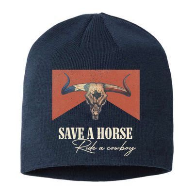 Save A Horse Ride A Cowboy Vintage Western Bull Skull Sustainable Beanie