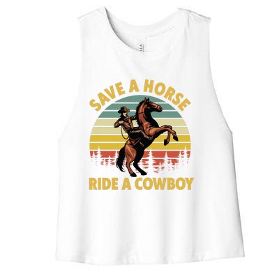 Save A Horse Ride A Cow Western Rodeo Country Lover Gift Women's Racerback Cropped Tank