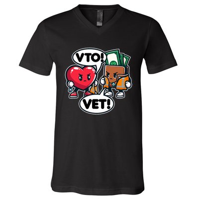 Swagazon Associate Heart Says Vto Wallet Says Vet V-Neck T-Shirt