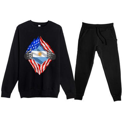 Super Argentine Heritage Argentina Roots USA Flag Premium Crewneck Sweatsuit Set