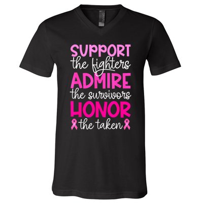 Support Admire Honor Breast Cancer Awareness Gift V-Neck T-Shirt