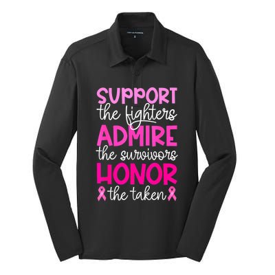 Support Admire Honor Breast Cancer Awareness Gift Silk Touch Performance Long Sleeve Polo