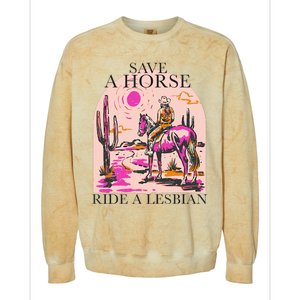 Save A Horse Ride A Lesbian Cowboy Lgbtq Western Retro Colorblast Crewneck Sweatshirt