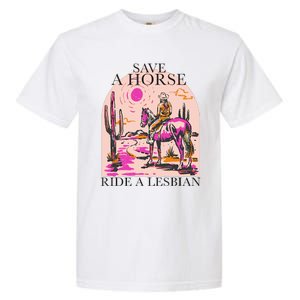 Save A Horse Ride A Lesbian Cowboy Lgbtq Western Retro Garment-Dyed Heavyweight T-Shirt