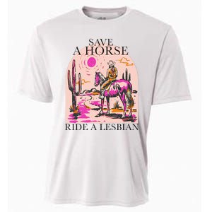 Save A Horse Ride A Lesbian Cowboy Lgbtq Western Retro Cooling Performance Crew T-Shirt