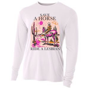 Save A Horse Ride A Lesbian Cowboy Lgbtq Western Retro Cooling Performance Long Sleeve Crew