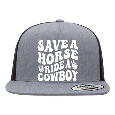 Save A Horse Ride A Cowboy Oversized Western Flat Bill Trucker Hat