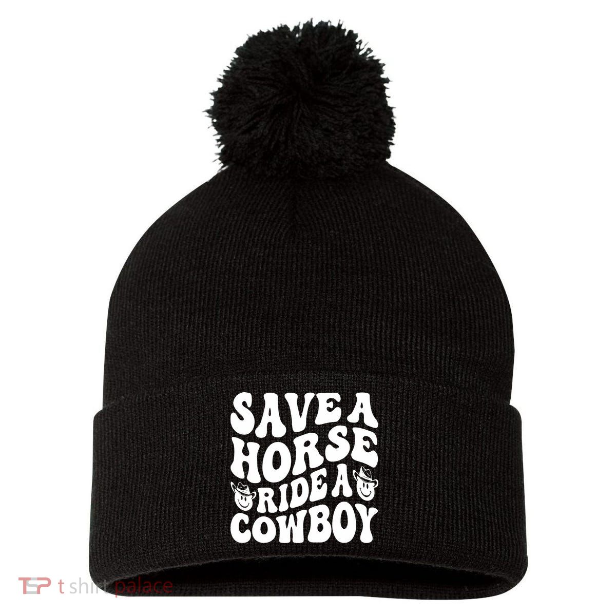 Save A Horse Ride A Cowboy Oversized Western Pom Pom 12in Knit Beanie