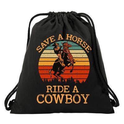 Save A Horse Ride A Cowboy Western Vintage Retro Drawstring Bag