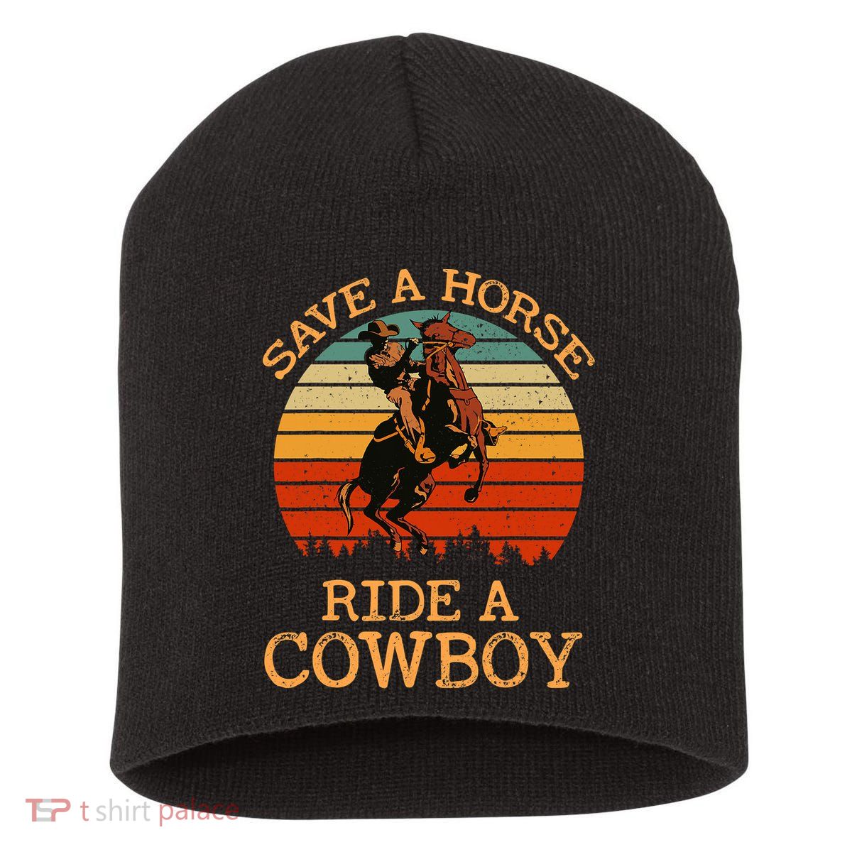 Save A Horse Ride A Cowboy Western Vintage Retro Short Acrylic Beanie