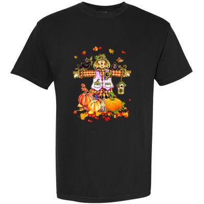 Scarecrow Autumn Hello Fall Pumpkin Thanksgiving Halloween Garment-Dyed Heavyweight T-Shirt