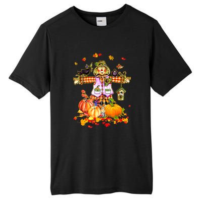 Scarecrow Autumn Hello Fall Pumpkin Thanksgiving Halloween Tall Fusion ChromaSoft Performance T-Shirt